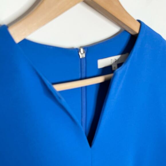 Tibi Womens Crepe Mini Shift Dress 6 Blue 3/4 Sleeve V Neck Workwear Cocktail - Picture 6 of 15